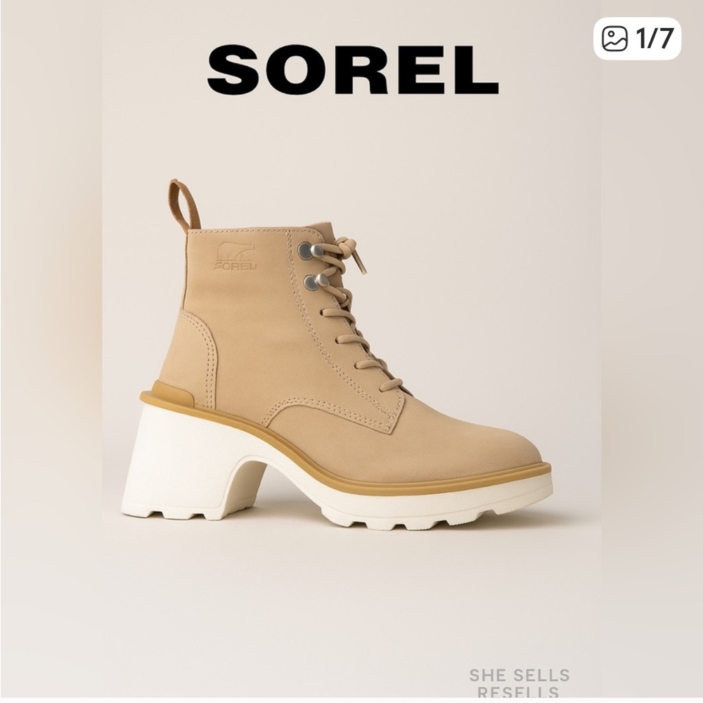 SOREL Women’s Hi Line Heel Lace Boot Ceramic Chalk Size 7 NWT in box